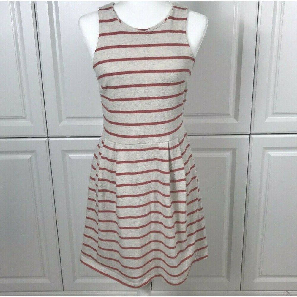 Loft Dress Womens Size 4 Beige Orange Striped Sleeveless A Line Knee Length